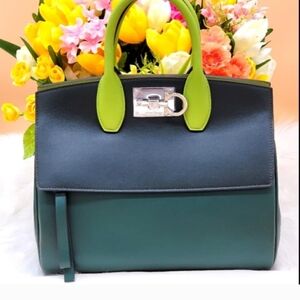 Elegant Green and Navy Women's Handbag